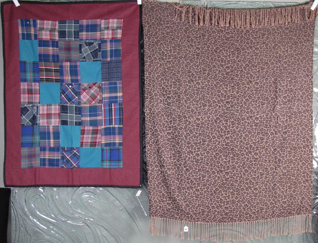 Handmade Quilt, and Throw: A handmade patchwork, 'shirt pocket' quilt 54x41, and a contemporary throw, 62x48