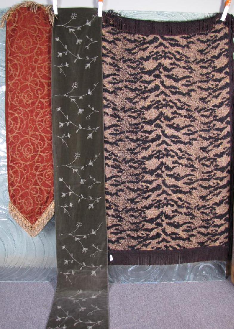 Two Table Runners, One Throw: Two table runners, 71 x 15 (red) and 108x16 (green), and one throw by Raymond Waites 72 x 45