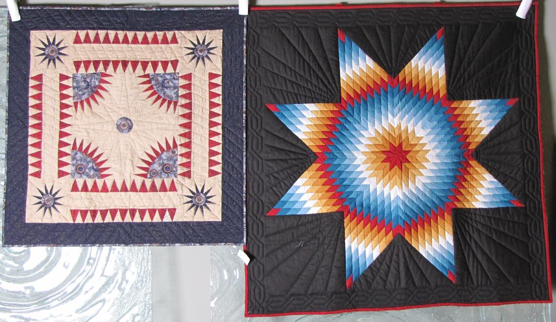 Two Contemporary Handmade Pattern Quilts: Two Contemporary Handmade Pattern Quilts, Star of Bethlehem, 38" x 38", and compass pattern, 30 x 30"