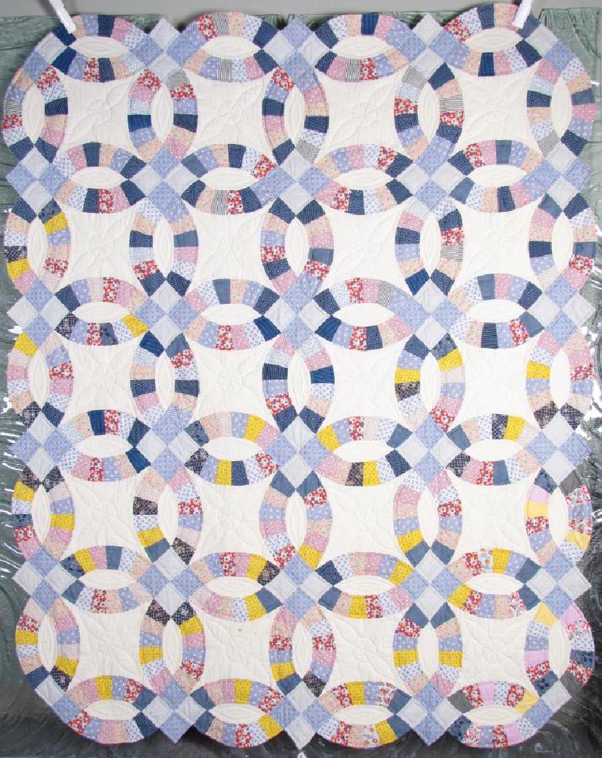 Vintage Handmade Pattern Quilt: Vintage Handmade Pattern Quilt, Double Wedding Ring, 83 x 67 inches