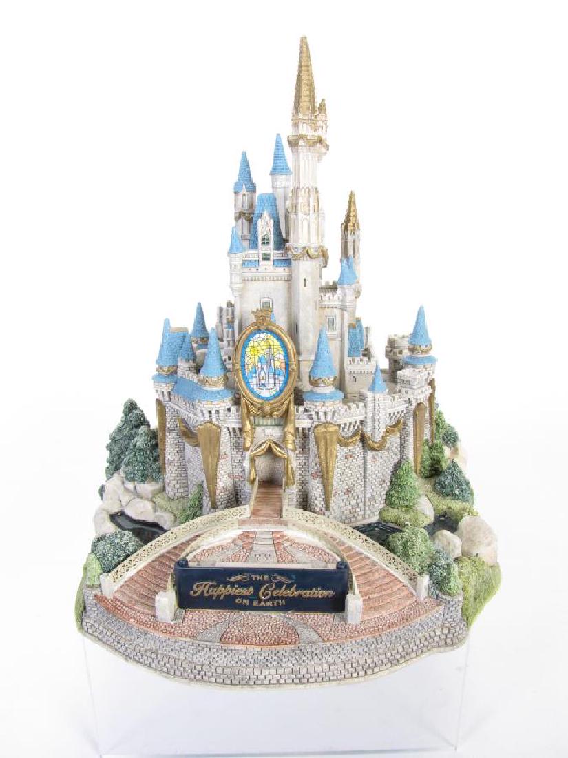 Ray Day Cinderella's Castle, Artist Signed: Ray Day Cinderella's Castle, Artist Signed, "The Happiest Place on Earth" sculpture, depicting castle and surrounding landscape, hand signed by Rad Day and Lilliput Lane's founder in marker on undersi
