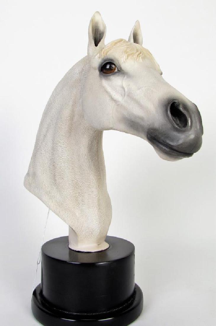 Carlos Estevez Cold Cast Horse Bust Sculpture: Carlos Estevez Cold Cast Horse Bust Sculpture, a limited edition bust with hand painted decoration, depicting a white horse with black accents, highly detailed hide and mane, signed and numbered #360/