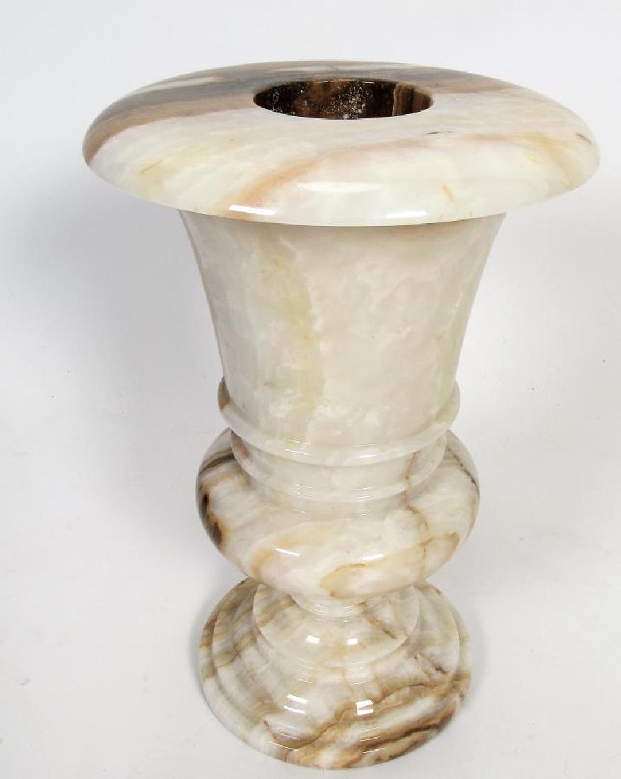 Carved Onyx Floor Vase: A carved onyx floor vase, cream with gold veining, 12" diameter, 18" high