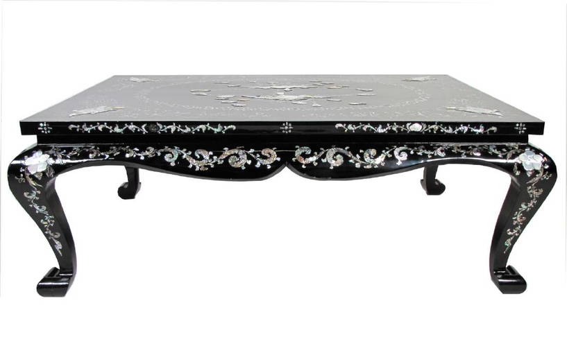 Inlaid Black Lacquer Cocktail Table