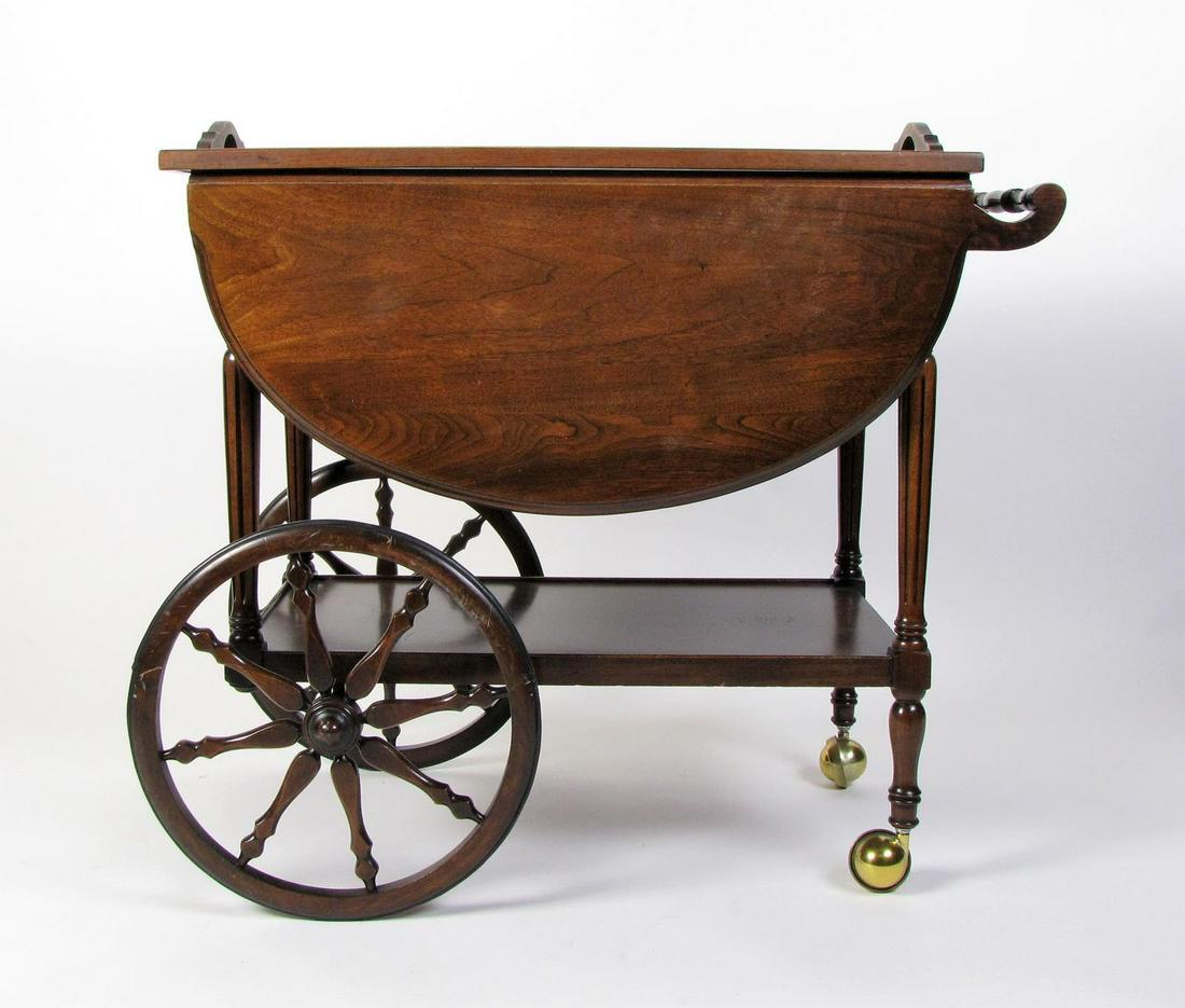 Traditional Style Tea Cart: A traditional style tea cart, brass casters, drop leaves, removable tray, fluted uprights; 34 x 19 x 31"h