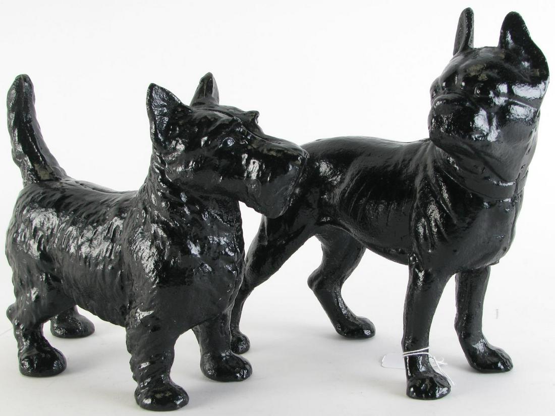 Boston Terrier and Scottie Cast Iron Doorstops: Boston Terrier and Scottie cast iron doorstops, 8.5" and 10" high, black