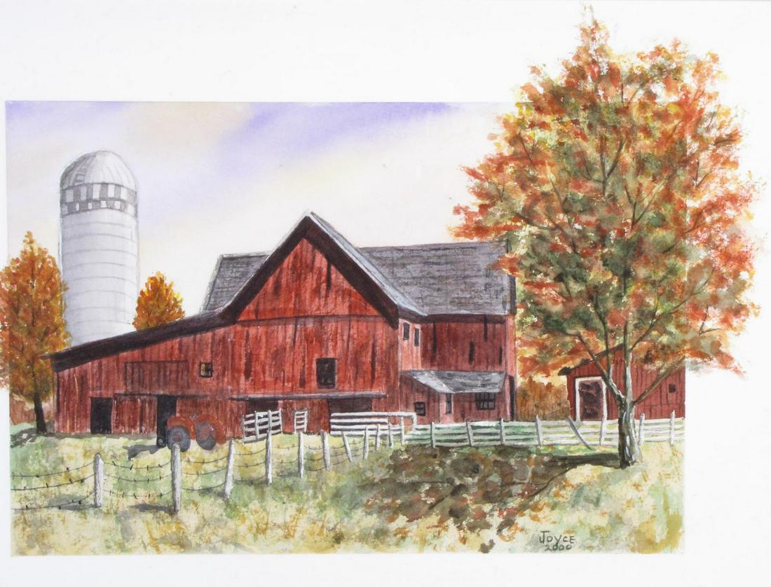 Joyce Graves 10x13 WC "Barn in Grant County": Joyce Graves (IN, Active) 10x13 , WC , signed lower right, 2000 , "Barn in Grant County" HS #126