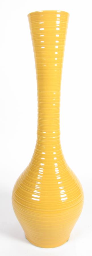 Haeger Art Pottery Floor Vase: Haeger Art Pottery Floor Vase, bulbous form vase with elongated neck and flared rim, yellow glaze decoration, 40" high