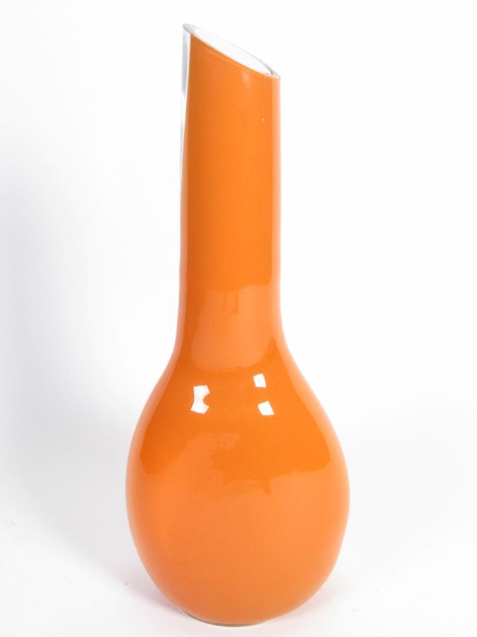 Tangerine and Clear Glass Floor Vase: A "Sunkist" tangerine and clear glass floor vase by Global Views, 29" high