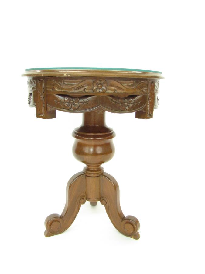 Period-Style Decorator Side Table: A period-style decorator side table, urn and floral motif inlaid top decoration, 20"dia x 24"h