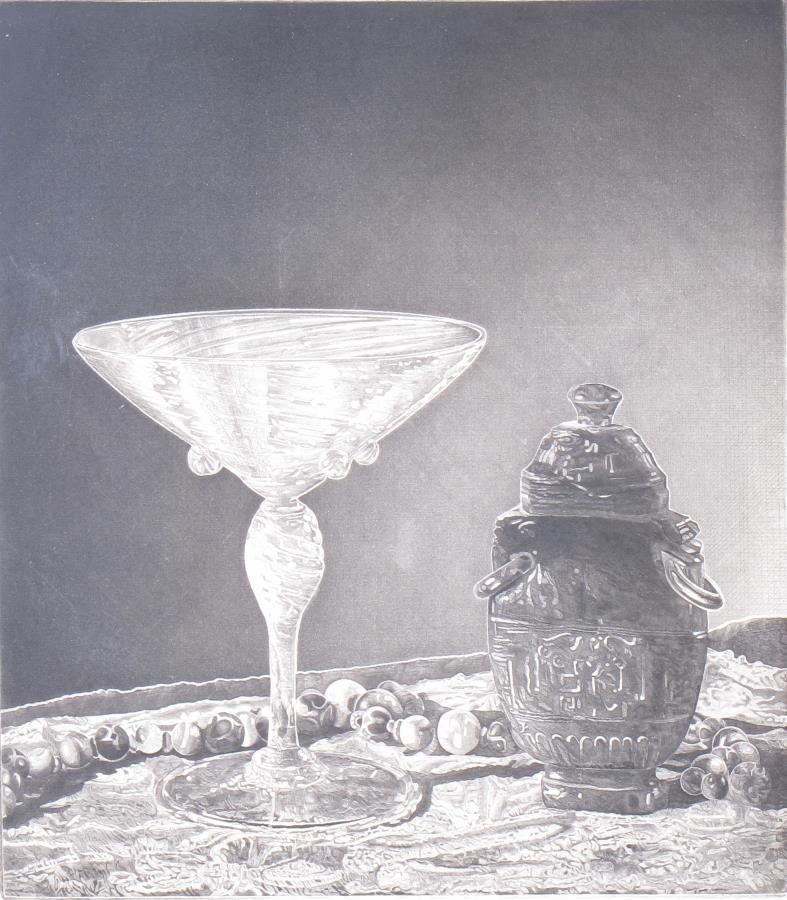 John Taylor Arms Etching, "Crystal and Jade": An etching with aquatint by John Taylor Arms (American, 1887 - 1953), "Crystal and Jade", signed and numbered 'II' in lower margin, dated 1940, sight size 7.5 x 6.5, as framed 22 x 18