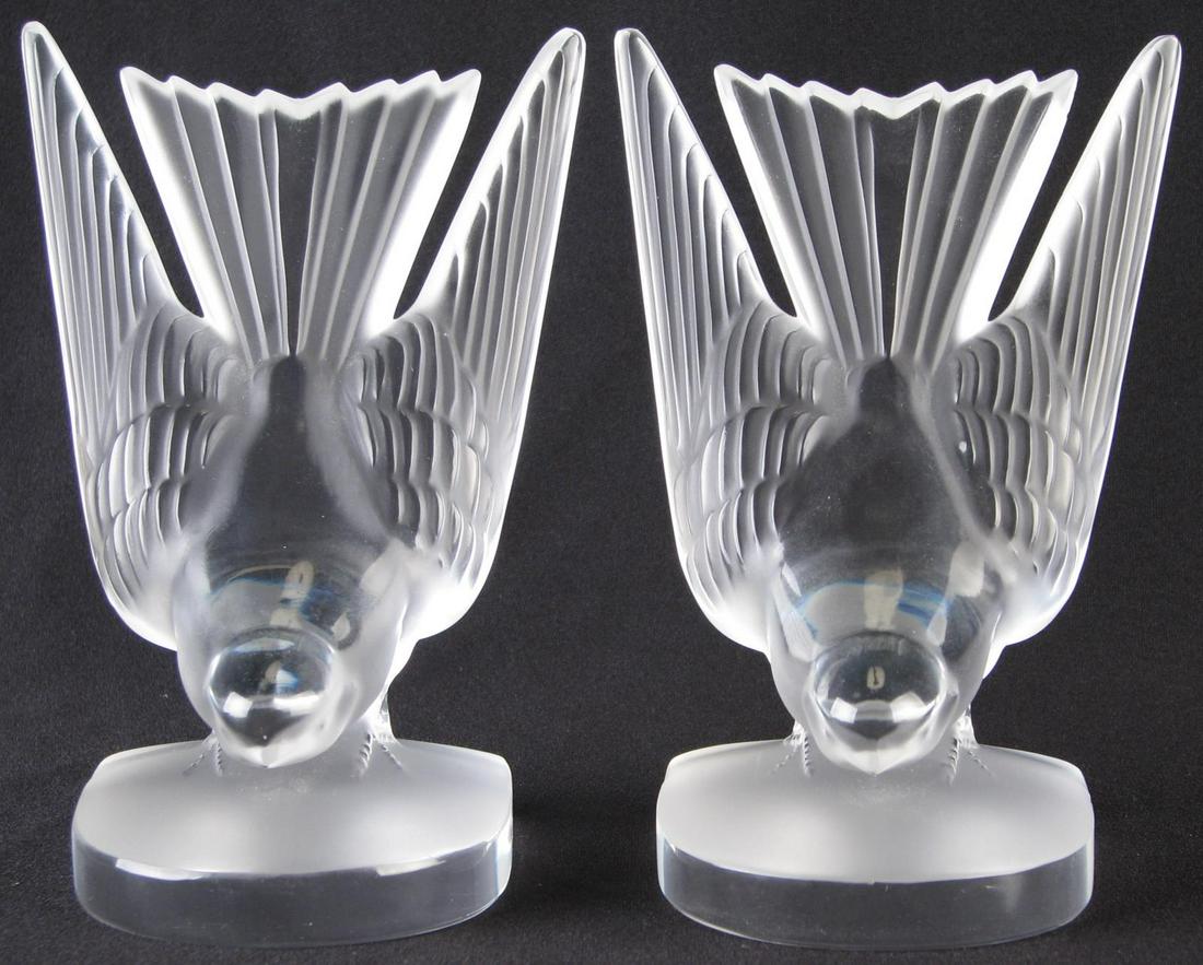 Pair of Lalique 'Hirondelle' Swallow Bookends (1 of 4)