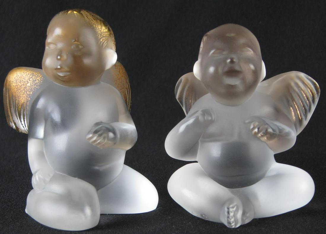 Two Lalique Crystal Frosted and Gold Angel Figures (1 of 8)