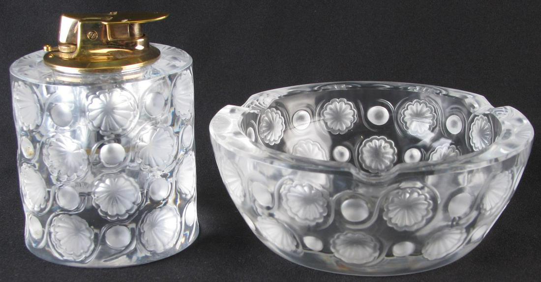Lalique 'Tokio' Crystal Lighter and Cendrier (1 of 6)