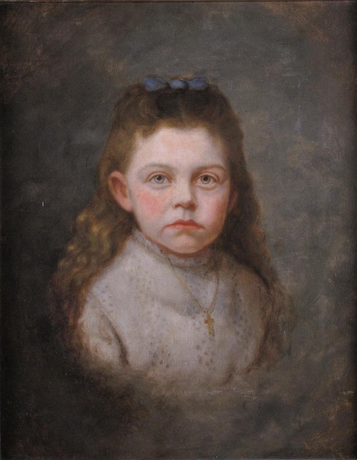 Theodore Clement Steele 20x16 O/C Portrait ,Young: Theodore Clement Steele (IN, 1847-1926) 20x16 , O/C , signed lower left, 1874 , Portrait ,Young Girl Provenance Barbara Geyer estate