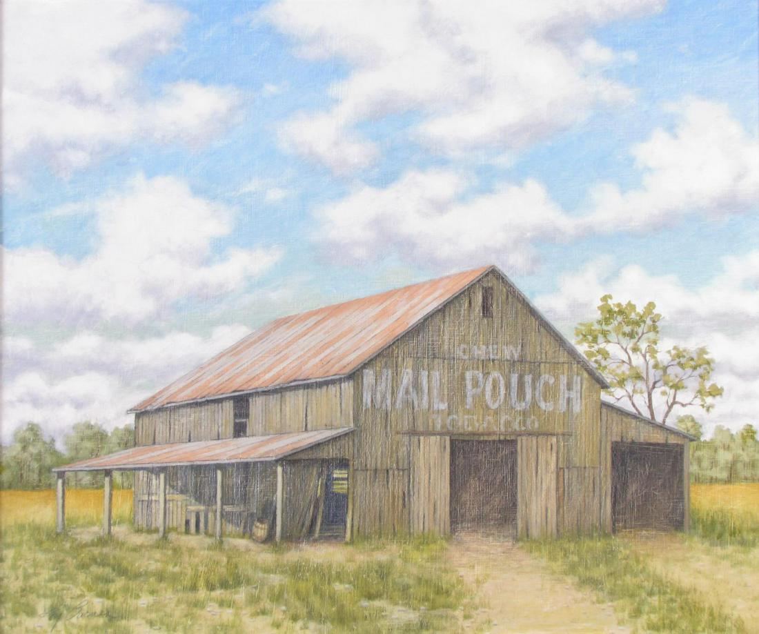 Roy Barnes 18x24 O/B Mail Pouch Barn: Roy Barnes (IN, 1914-2008) 18x24 , O/B , signed lower left , Mail Pouch Barn Provenance -Barbara Geyer estate