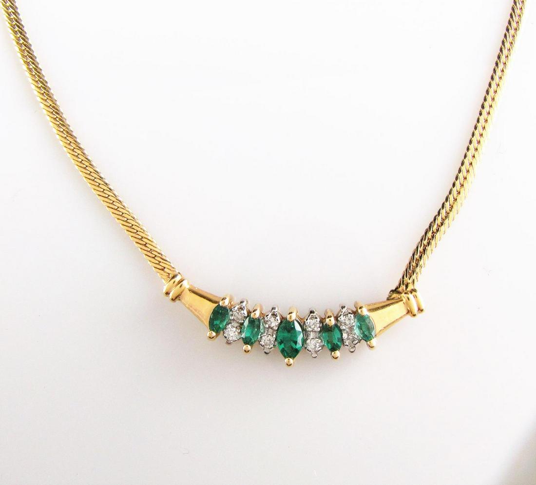 14K Yellow Gold Emerald, Diamond Necklace (1 of 1)