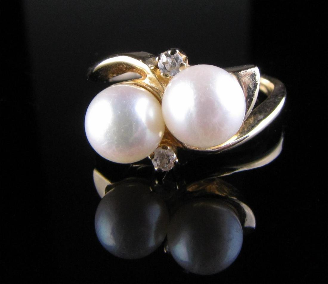 14K Yellow Gold Pearl, Diamond Ring (1 of 1)