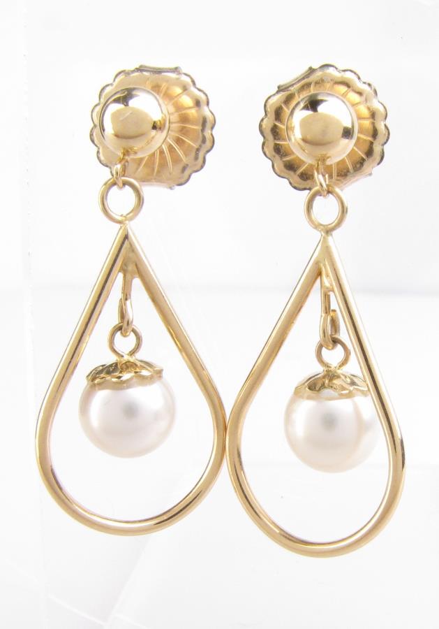 Pair of 14K Yellow Gold Pearl Drop Earrings (1 of 1)