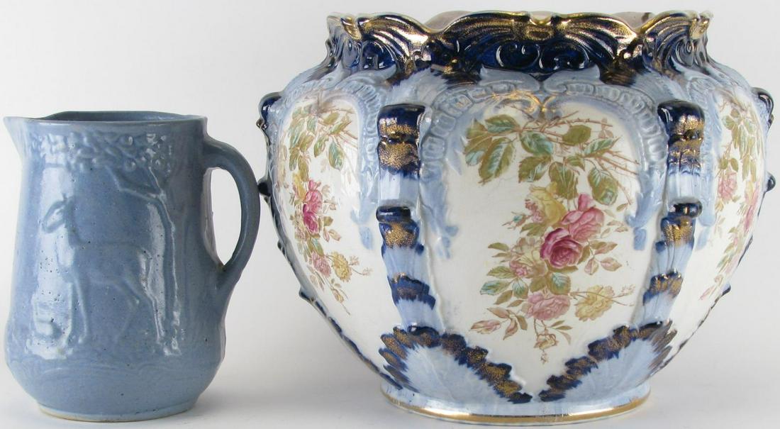 Porcelain Jardiniere and Salt Glazed Pitcher (1 of 6)