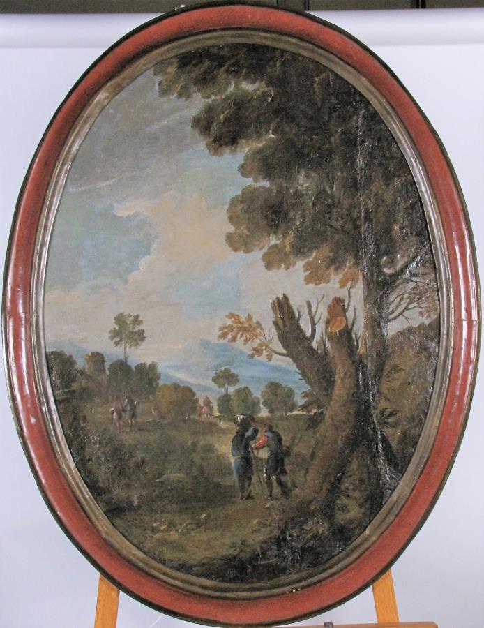 Unsigned 38.5 x 28.5 Oval O/C Figures on Path (1 of 3)