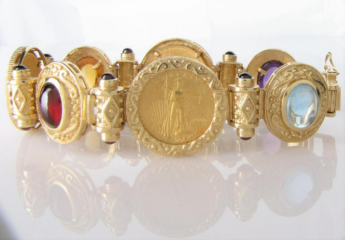 14K Yellow Gold Coin and Gemstone Bracelet (1 of 1)