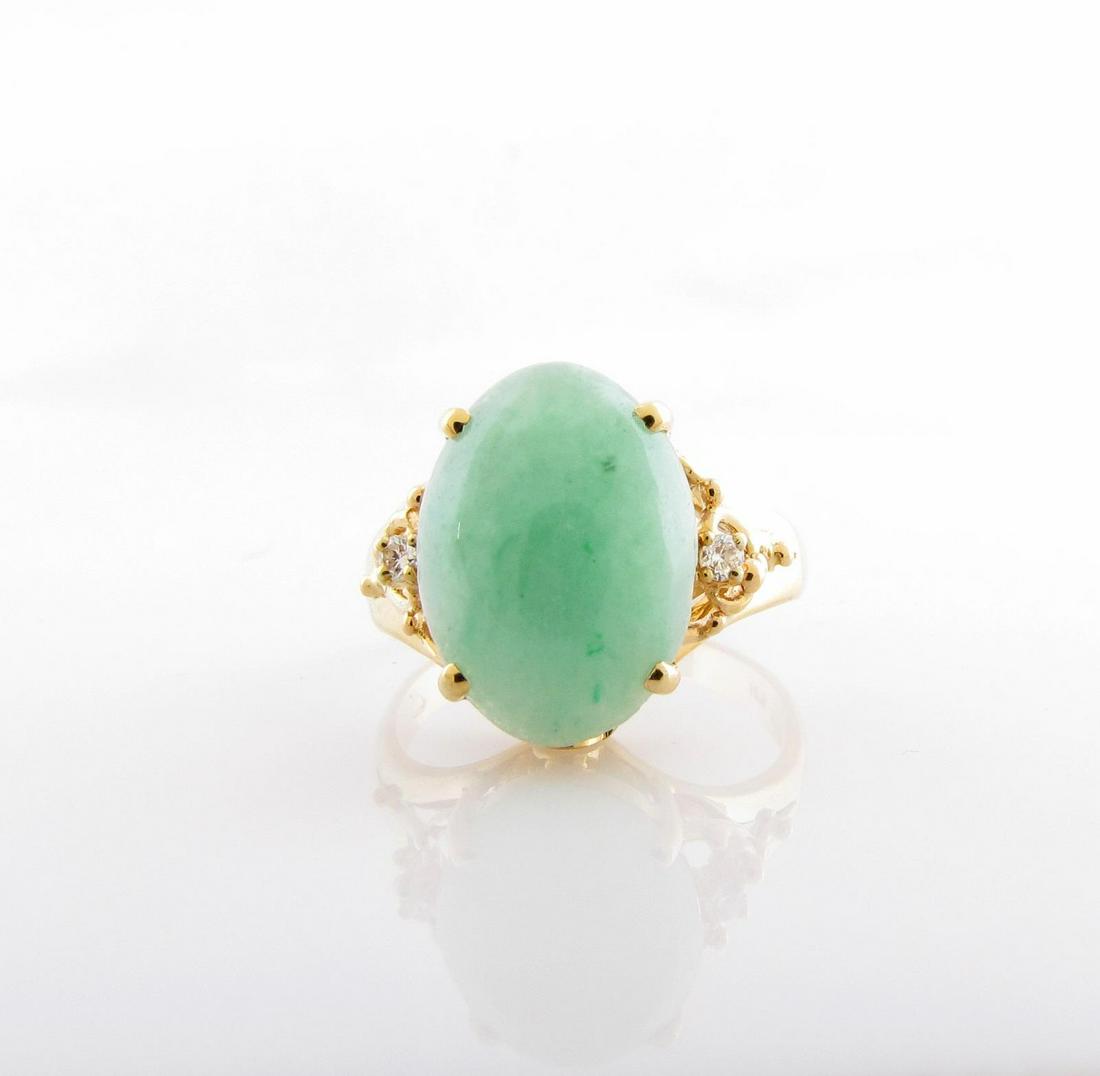 14K Yellow Gold Nephrite, Diamond Ring (1 of 1)