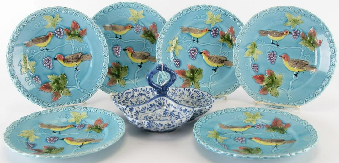 Set of Six Majolica Plates and Divided Dish (1 of 5)