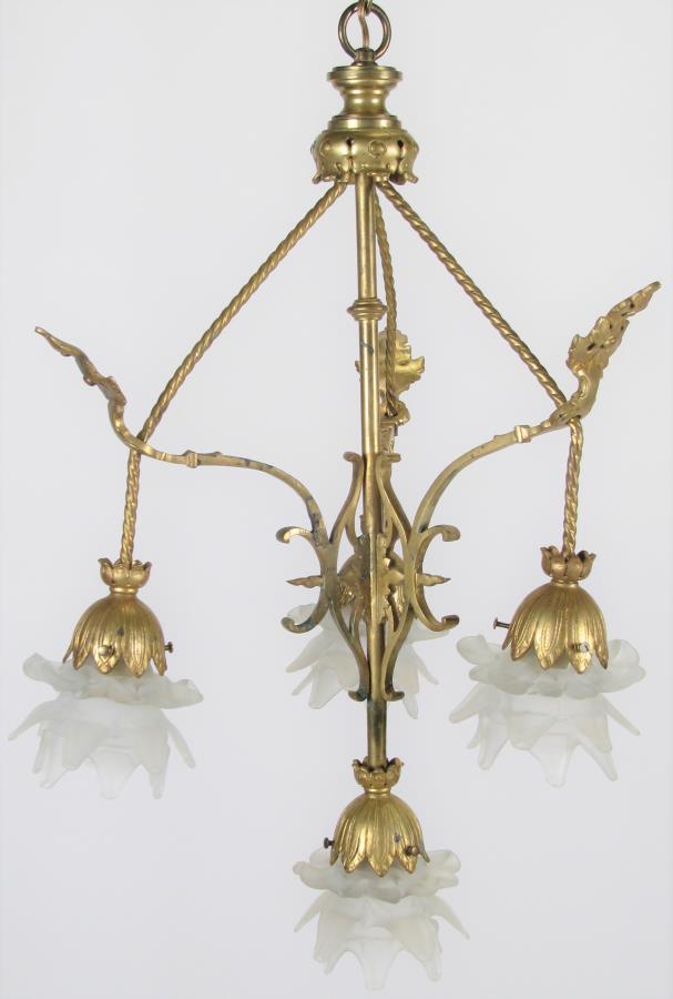 Gilt Metal Four-Light Chandelier (1 of 8)