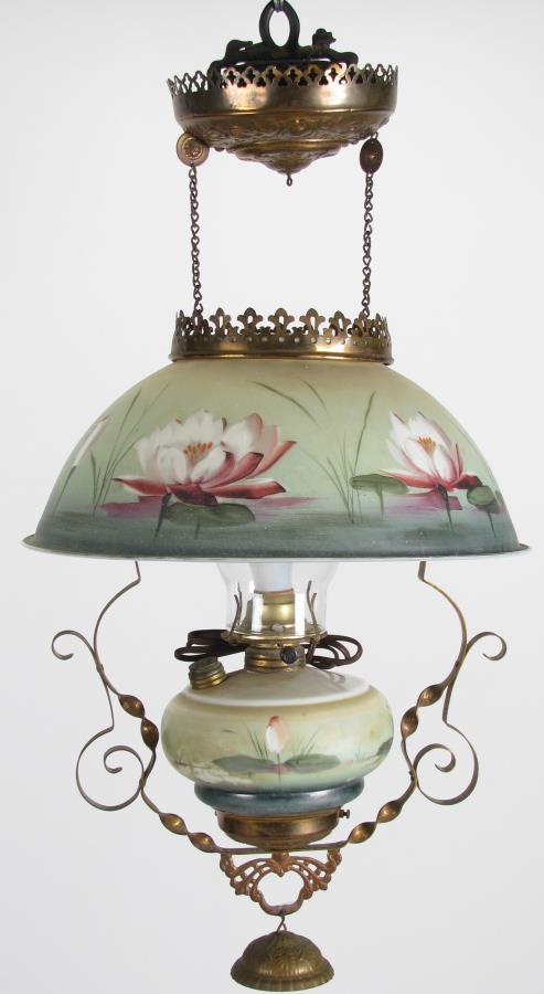 19th Century Hand Painted Pull-Down Lamp (1 of 5)
