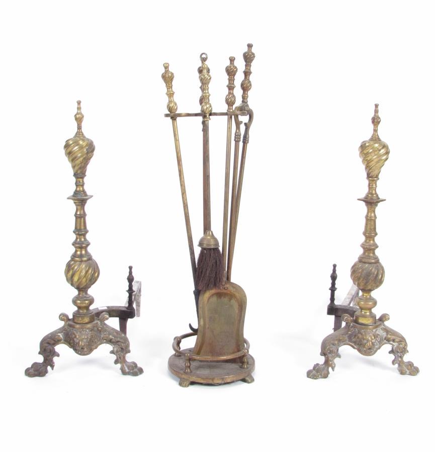 Brass Figural Andirons and Tools (1 of 6)