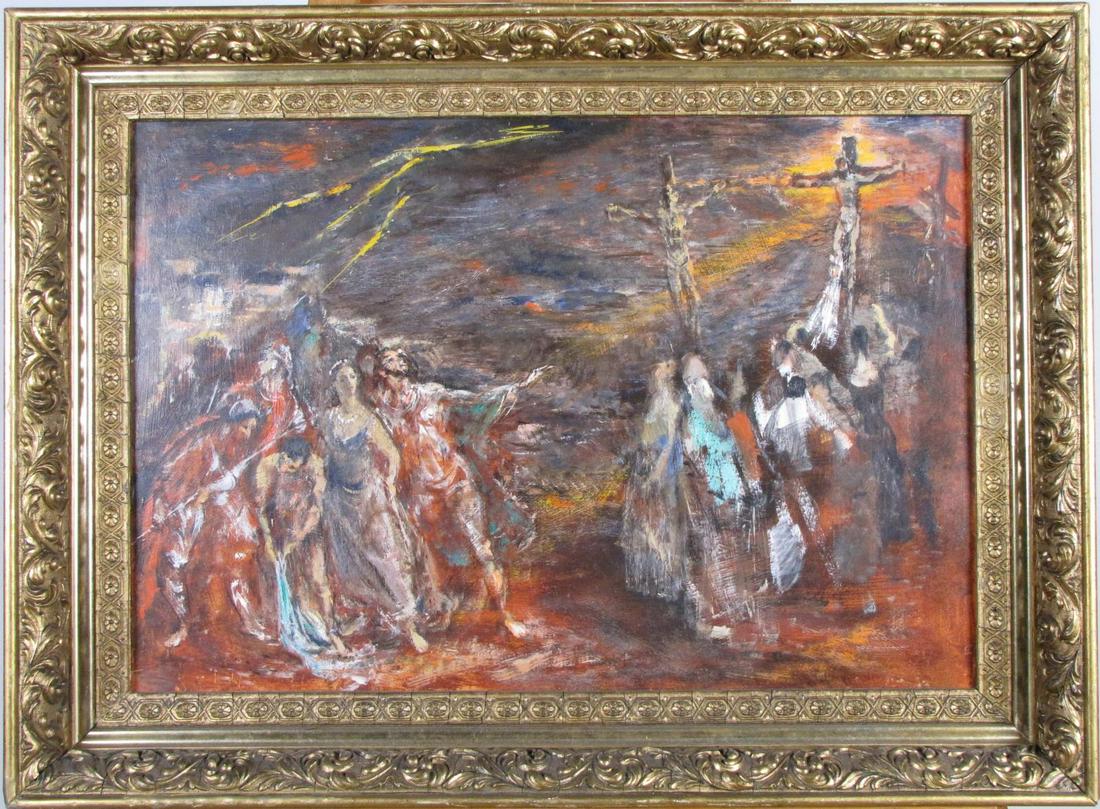 Harry A Davis 18x26 O/B Study for "Crucifixion" (1 of 3)