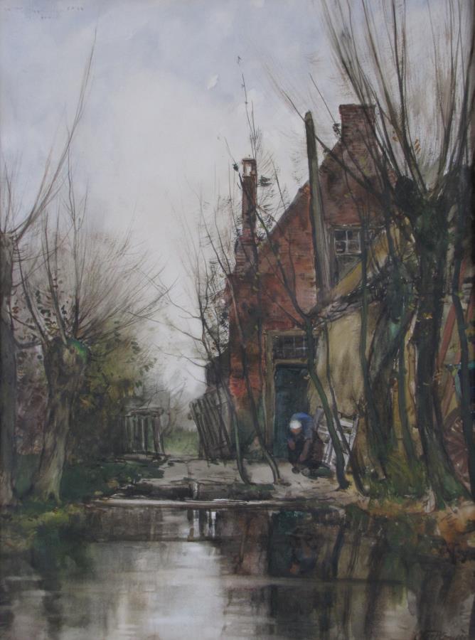 Charles P Gruppe 20x15 WC "Peasant by a Pool" (1 of 3)