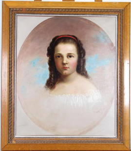 James Hamilton Shegogue 24x20 O/C Portrait, Young: James Hamilton Shegogue (U.S., 1806-1872 24x20 , O/C , SLR , Portrait, Young Girl dated lower right 1866; size as framed 29.5 x 25.25