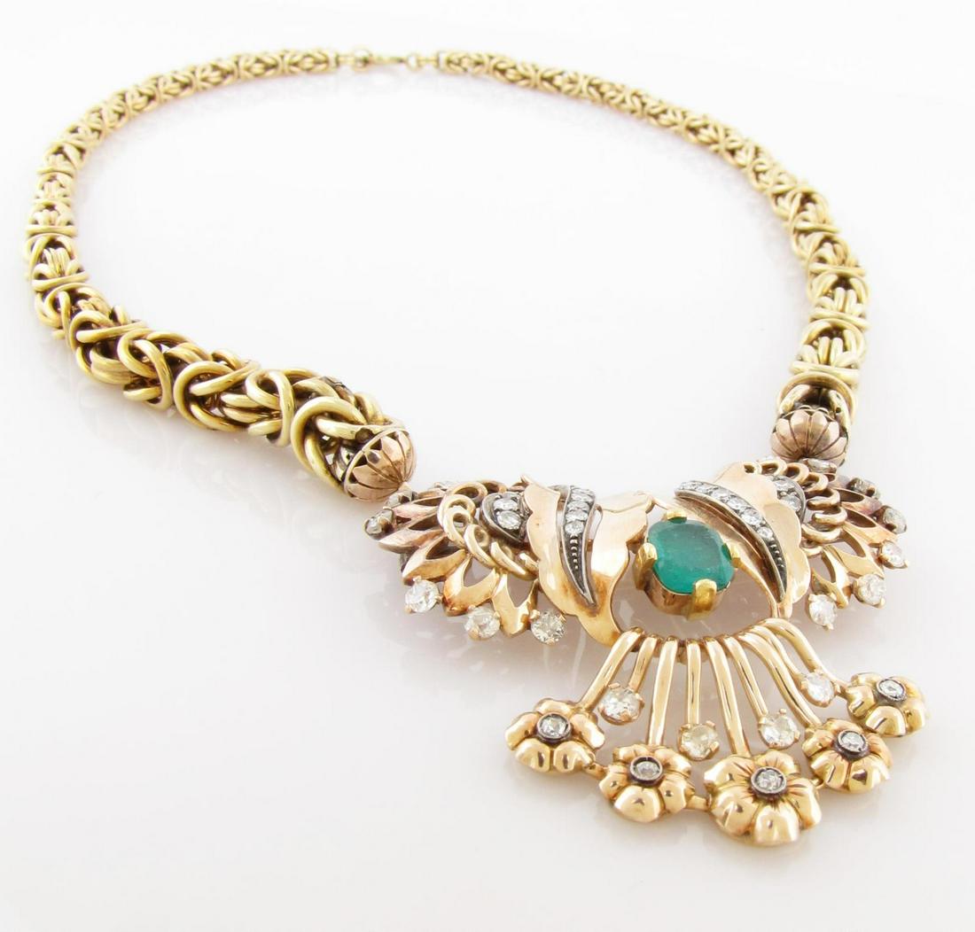 Antique 14K Gold Diamond, Emerald Brooch (1 of 4)