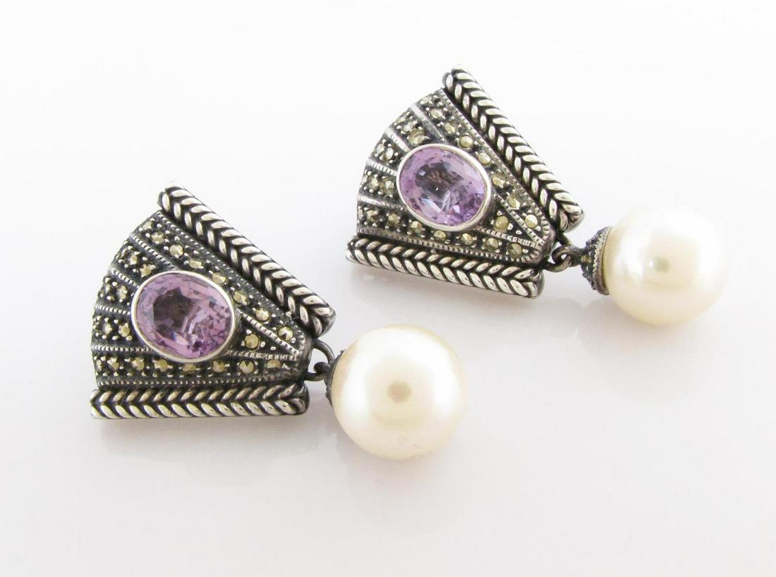 Judith Jack Sterling, Pearl, Amethyst Earrings (1 of 1)