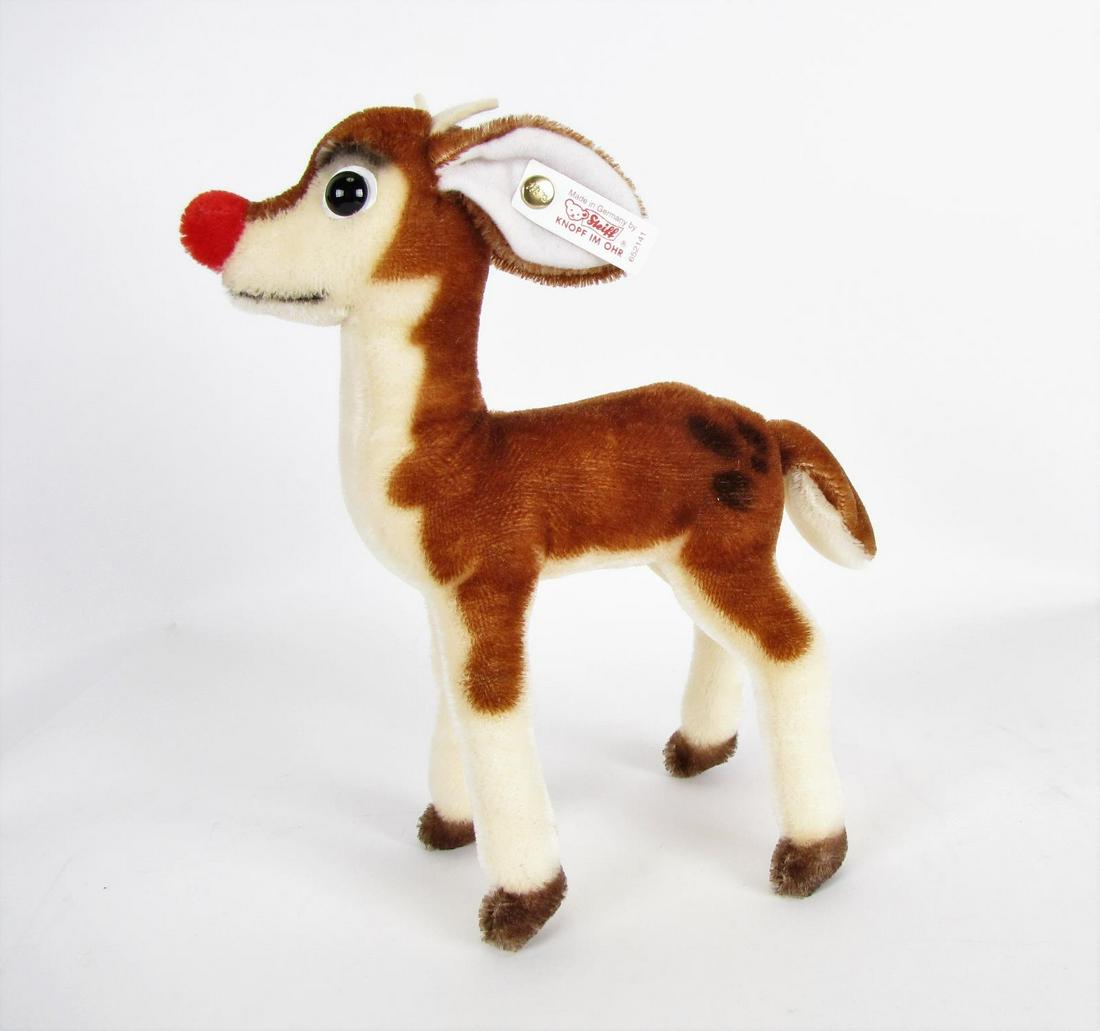 Steiff Rudolph the Red-Nosed Reindeer: Steiff Rudolph the Red-Nosed Reindeer, #652141, made exclusively for F.A.O. Schwarz, ca.1997, button in ear with white tag, limited edition #781/2,000, with original box and C of A, 9.5" high