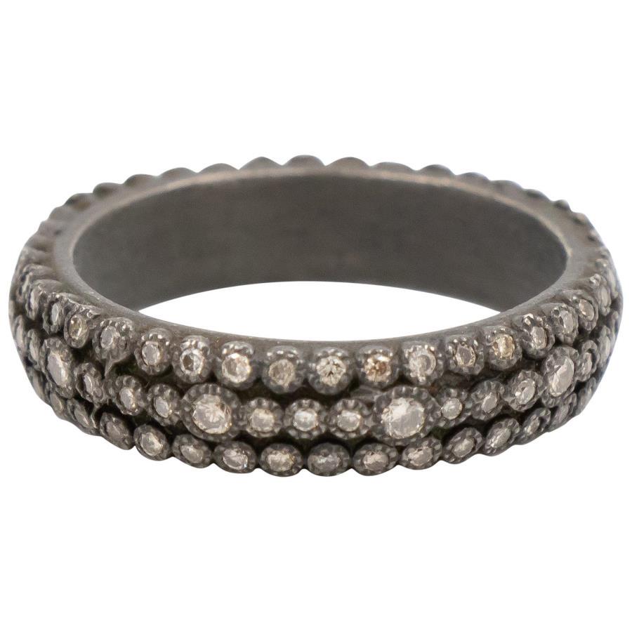 Armenta Old World Champagne Diamond Eternity Ring: An Armenta Old World champagne diamond stackable eternity ring, size 6.5, in sterling silver with black rhodium, three rows of pave set diamonds, 2.9dwt; available new retail now for $1,290 or... buy 