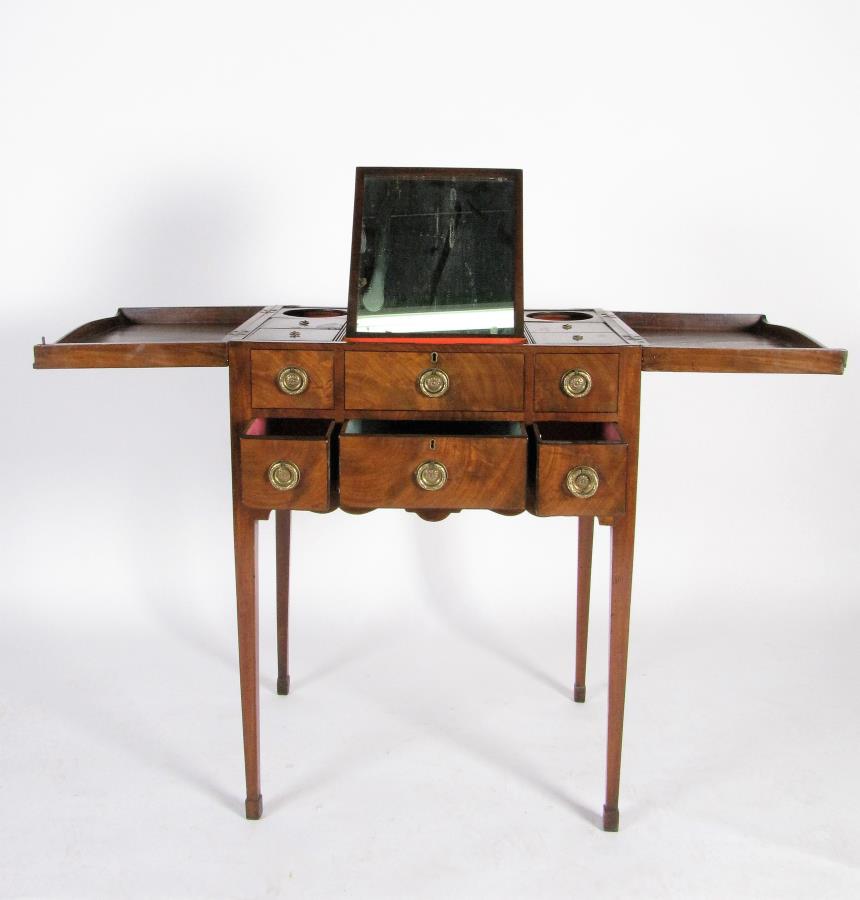 Antique English Vanity Table: An antique English vanity table, with mirror, divided interior with butterfly top, 3 functioning drawers, walnut, 19th century, 24 x 17 x 33" (closed)