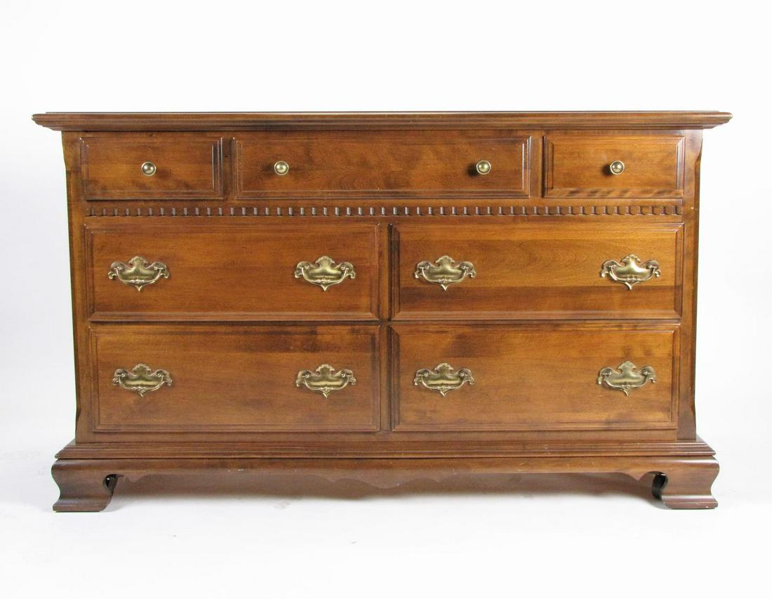 Ethan Allen Dresser: Ethan Allen classic style dresser, three top drawers and four lower drawers, some sun fading, 21" x 56" x 33" high