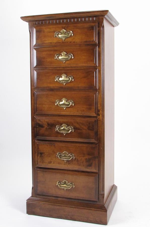 Ethan Allen Lingerie Chest: An Ethan Allen lingerie chest, walnut, traditional styling, seven drawers, top drawer with fitted interior, late 20th century, 23" x 17" x 53" high