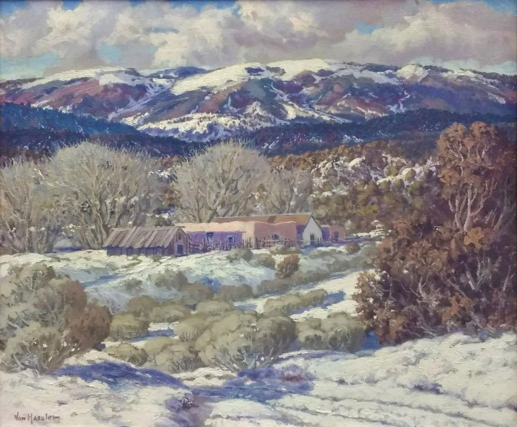 Carl Von Hassler 25x30 O/C "Winter in Tesuque..." (1 of 7)
