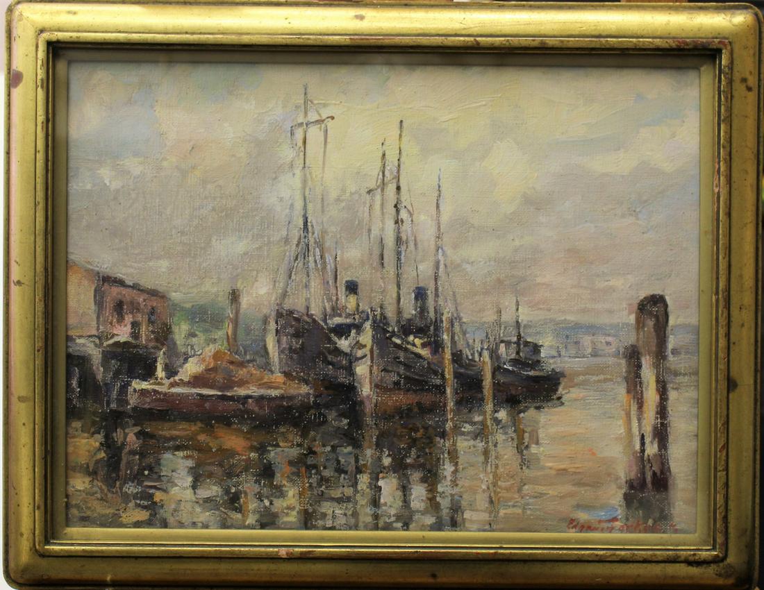 James Edgar Forkner 11x15 O/B Ships at Harbor (1 of 6)
