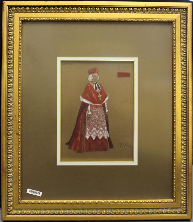 Theodore Pistek 11.75x8.5 WC "Amadeus" Costume: Theodore Pistek (Czech, b 1932) 11.75x8.5 , WC , signed lower right , "Amadeus" Costume original costume design for the 1984 film, "Amadeus", this one entitled "Archbishop", inscribed upper left "Amad