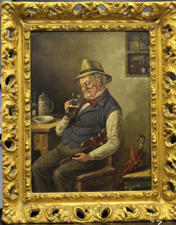 Antique German School 16x12 O/C Musician's Break (1 of 4)