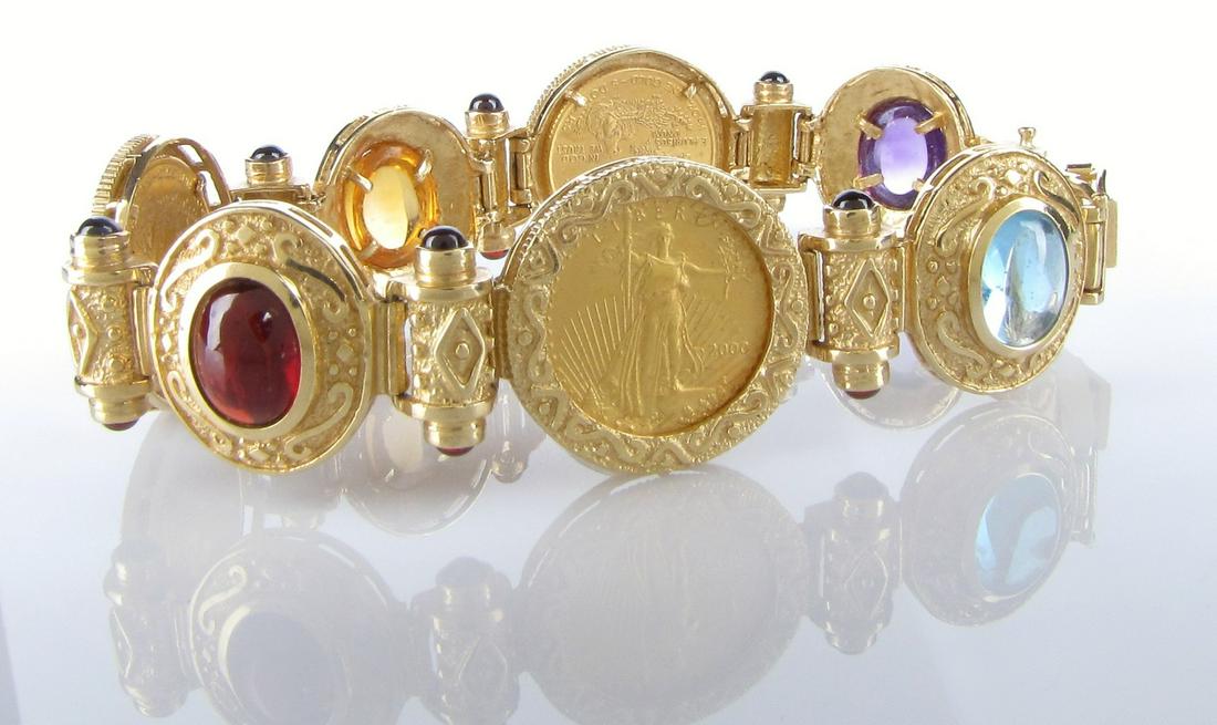 14K Yellow Gold Coin and Gemstone Bracelet (1 of 2)