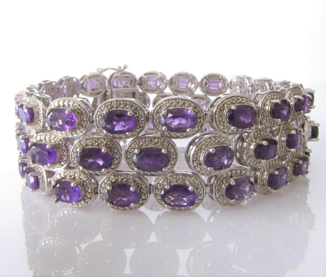 Stunning Sterling Triple Row Amethyst Bracelet (1 of 2)