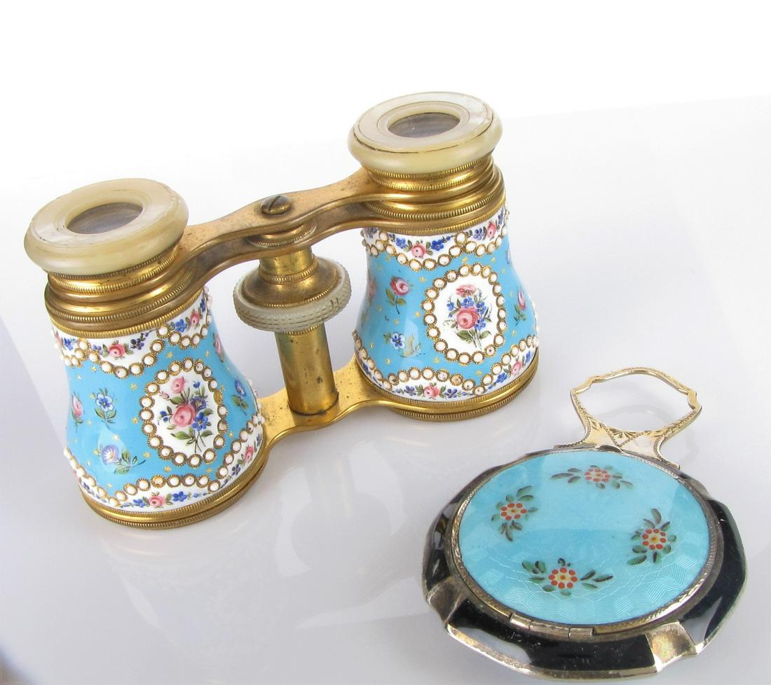 Antique Enameled Opera Glasses and Compact (1 of 3)