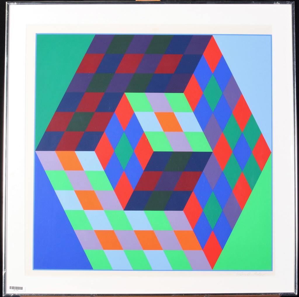 Vasarely Limited Edition Serigraph: A framed, limited edition serigraph by Victor Vasarely (Spain/France, 1906-1997),untitled, signed and numbered in pencil lower margin 79/200, size as framed 29.75 x 29.25