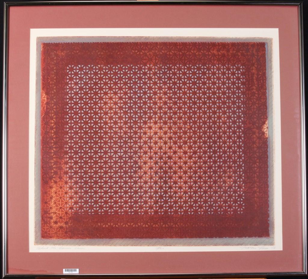 Marvin Lowe (NY/IN) Ltd Ed Intaglio Print: A framed, limited edition intaglio print by Marvin Lowe (NY/IN, 1922-2010), "Behind the Screen: Dawn", signed, dated '73 (1973) and numbered 19/20 in pencil lower margin, as framed: 31.75 x 34.5 (wate